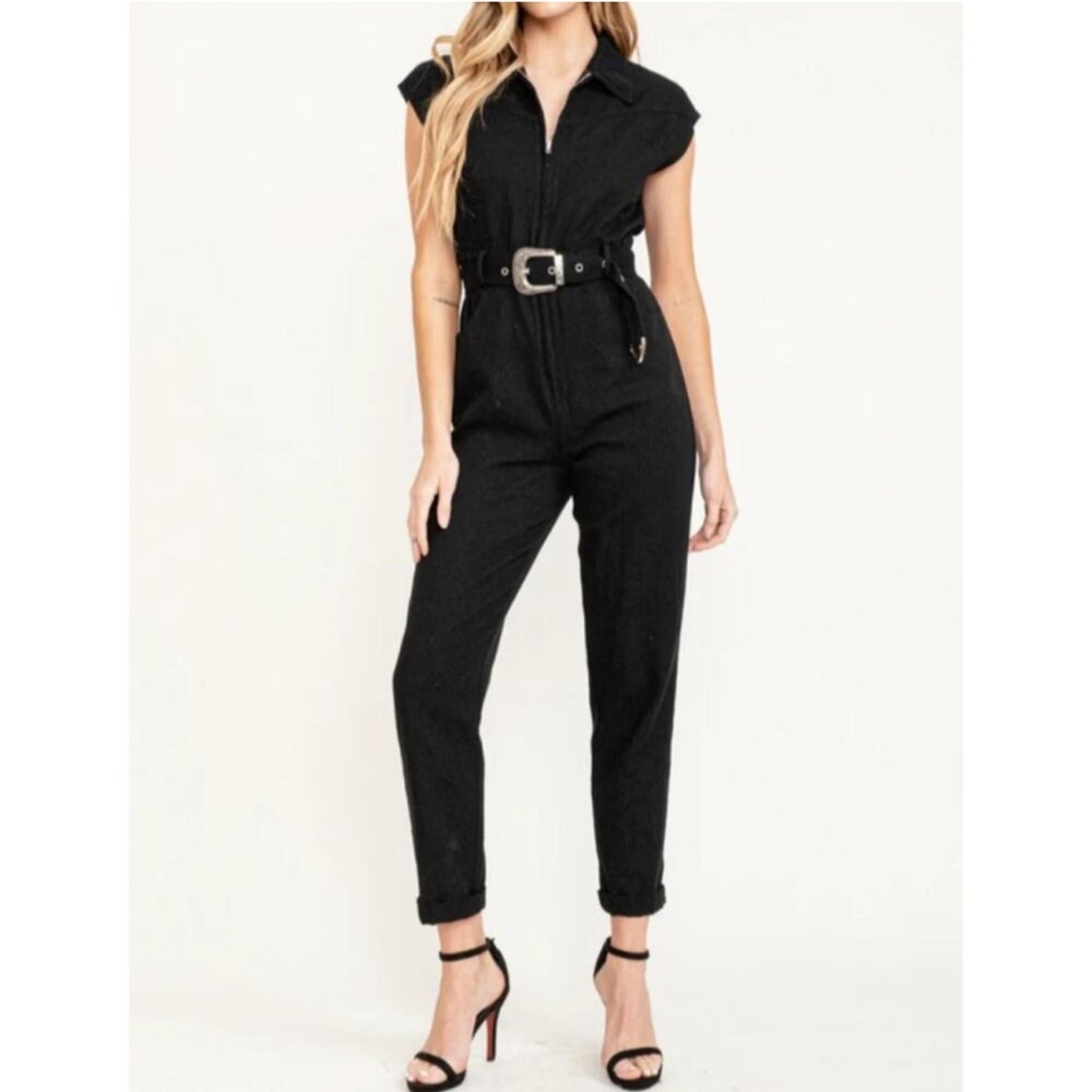 Cloud Ten Utility Jumpsuit in Black black denim onepiece suit mechanic utility